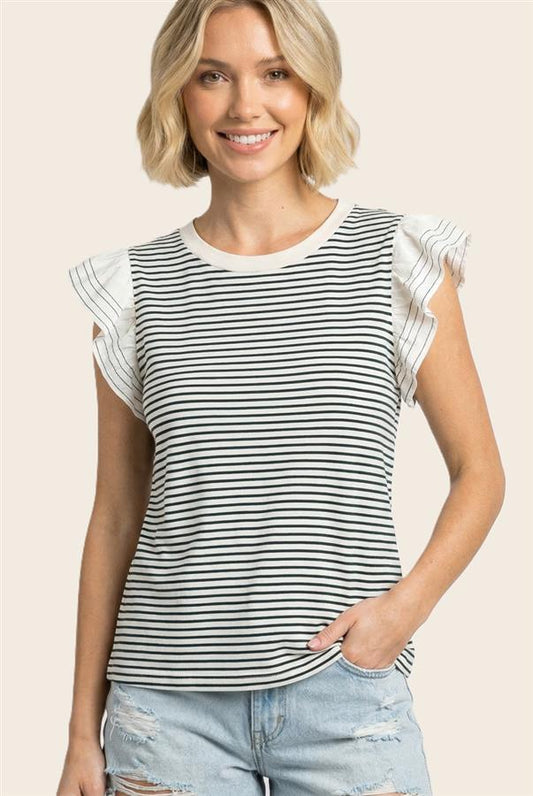 Ruffle Sleeve Stripe Top