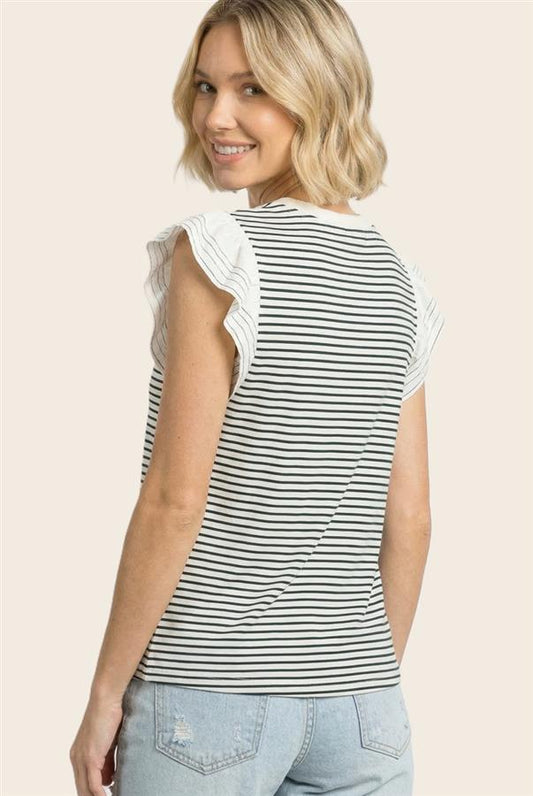 Ruffle Sleeve Stripe Top