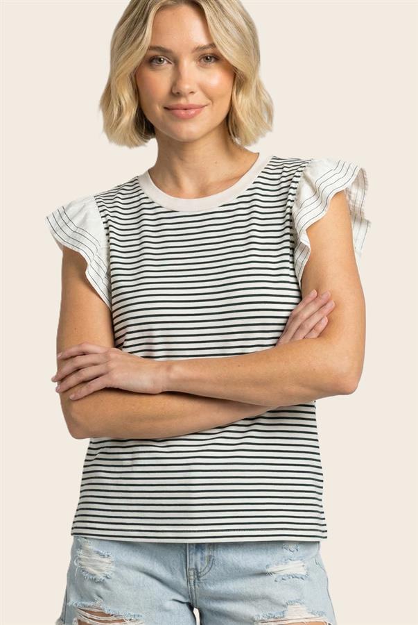 Ruffle Sleeve Stripe Top