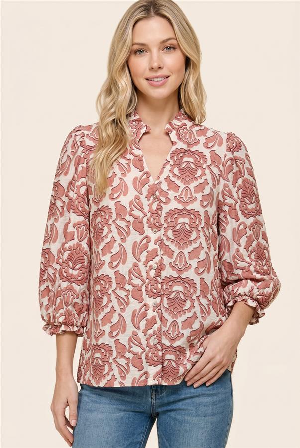 Rosy Frilled Blooms Top