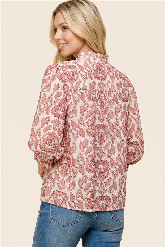 Rosy Frilled Blooms Top