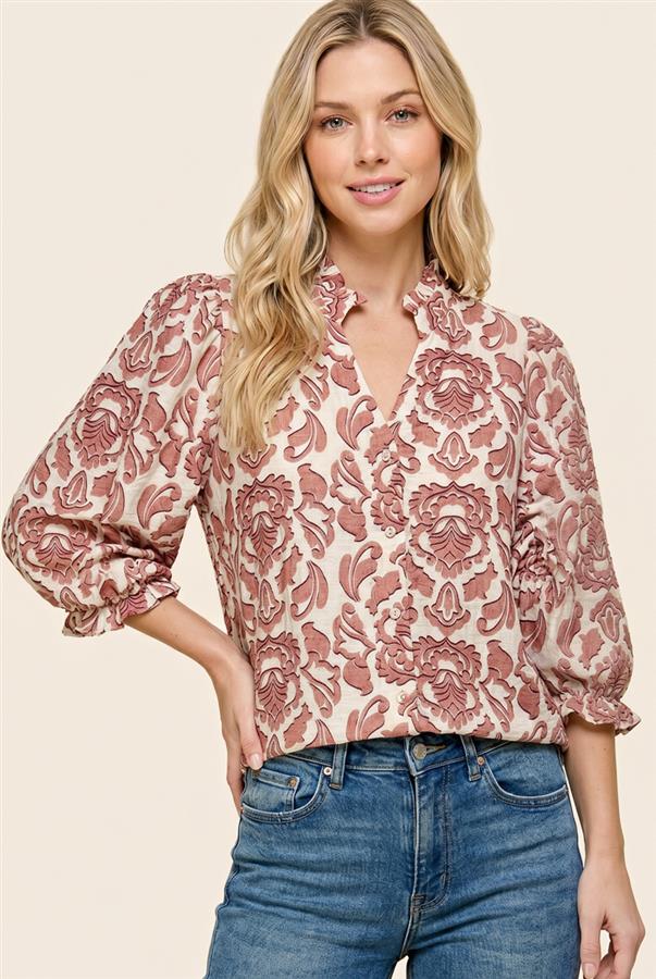 Rosy Frilled Blooms Top