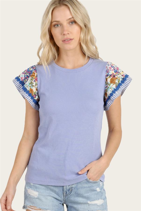 Floral Contrast Sleeve Top