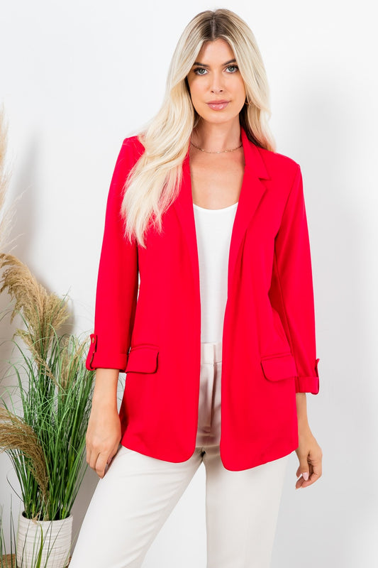 Ponte Blazer Roll Sleeve - Red