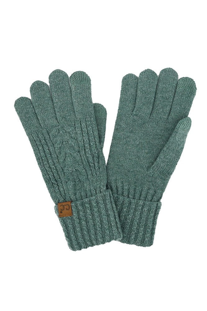 Cable Knit Gloves - Forest Green