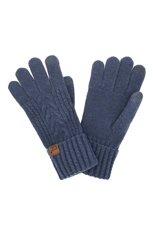 Cable Knit Gloves - Navy