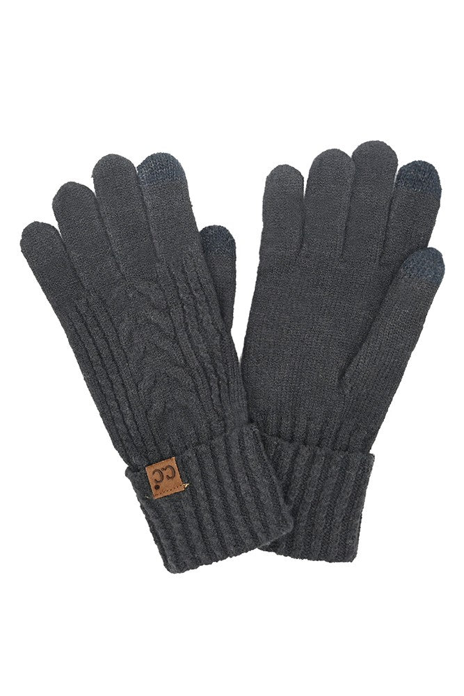 Cable Knit Gloves - Black