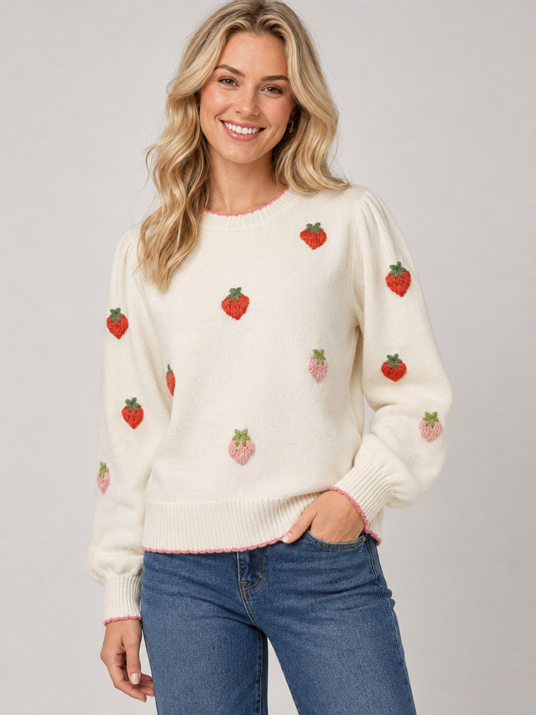 Embroidered Strawberry Sweater