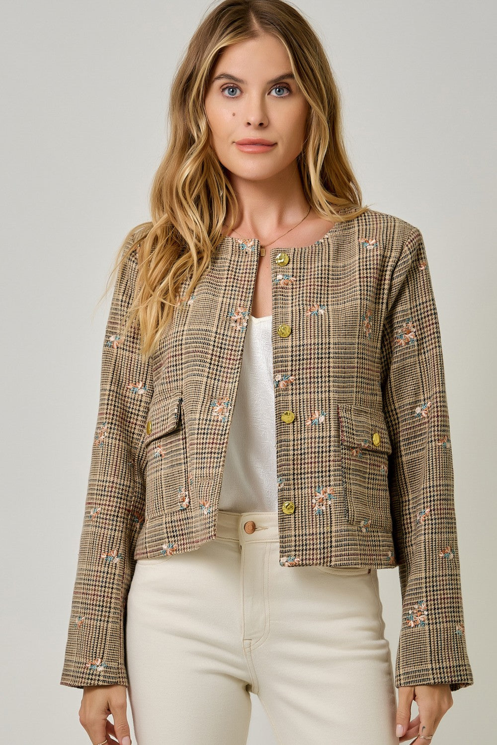 Embroidered Glen Plaid Jacket