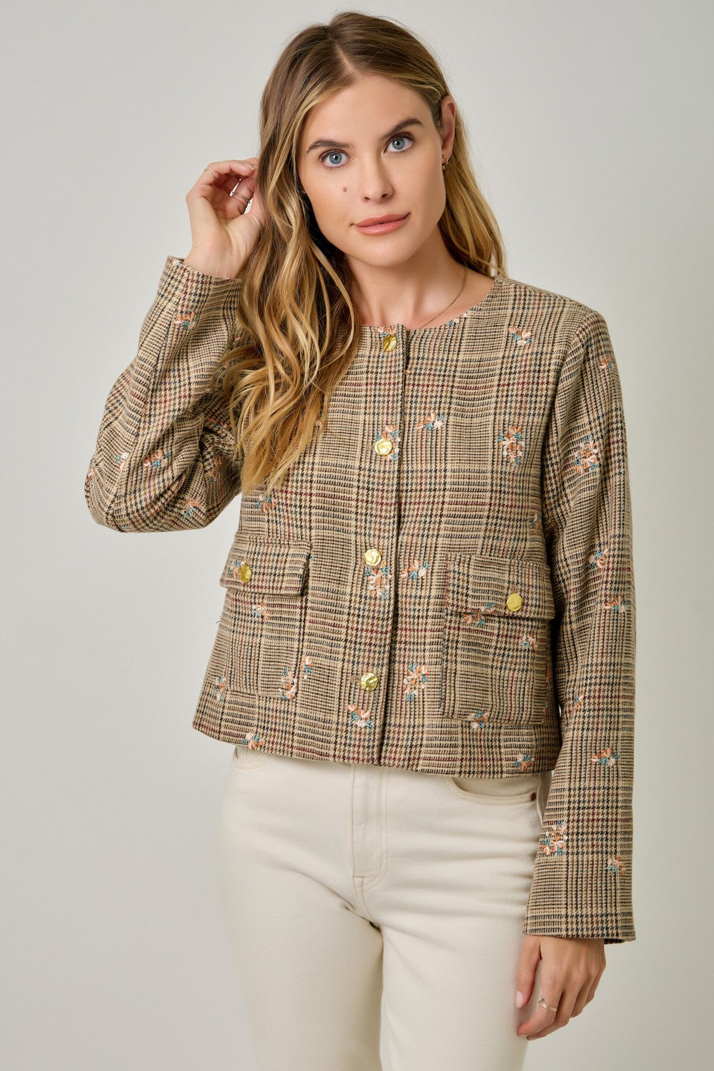 Embroidered Glen Plaid Jacket