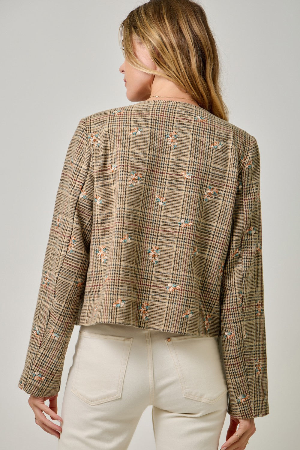 Embroidered Glen Plaid Jacket