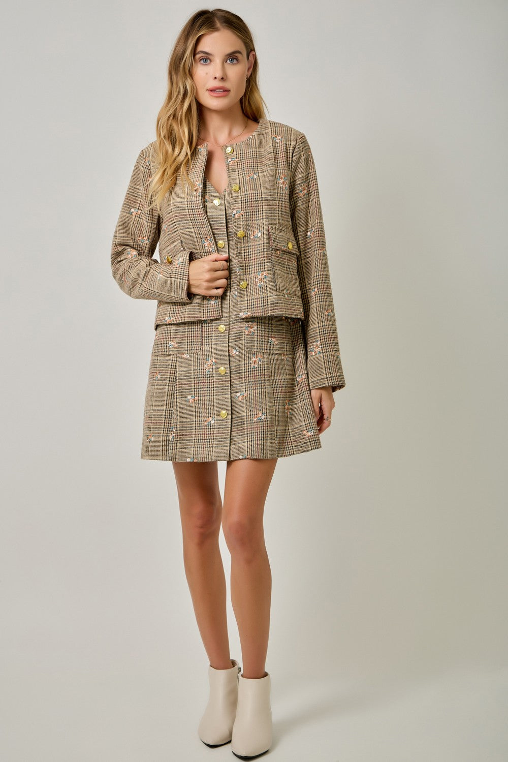 Embroidered Glen Plaid Jacket