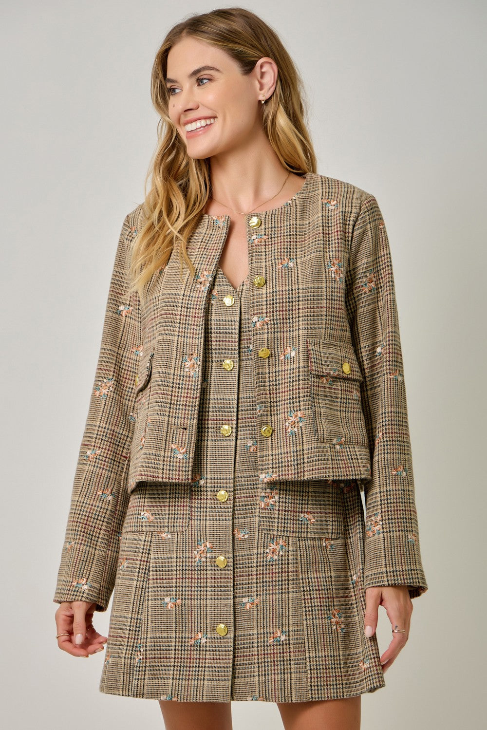 Embroidered Glen Plaid Jacket