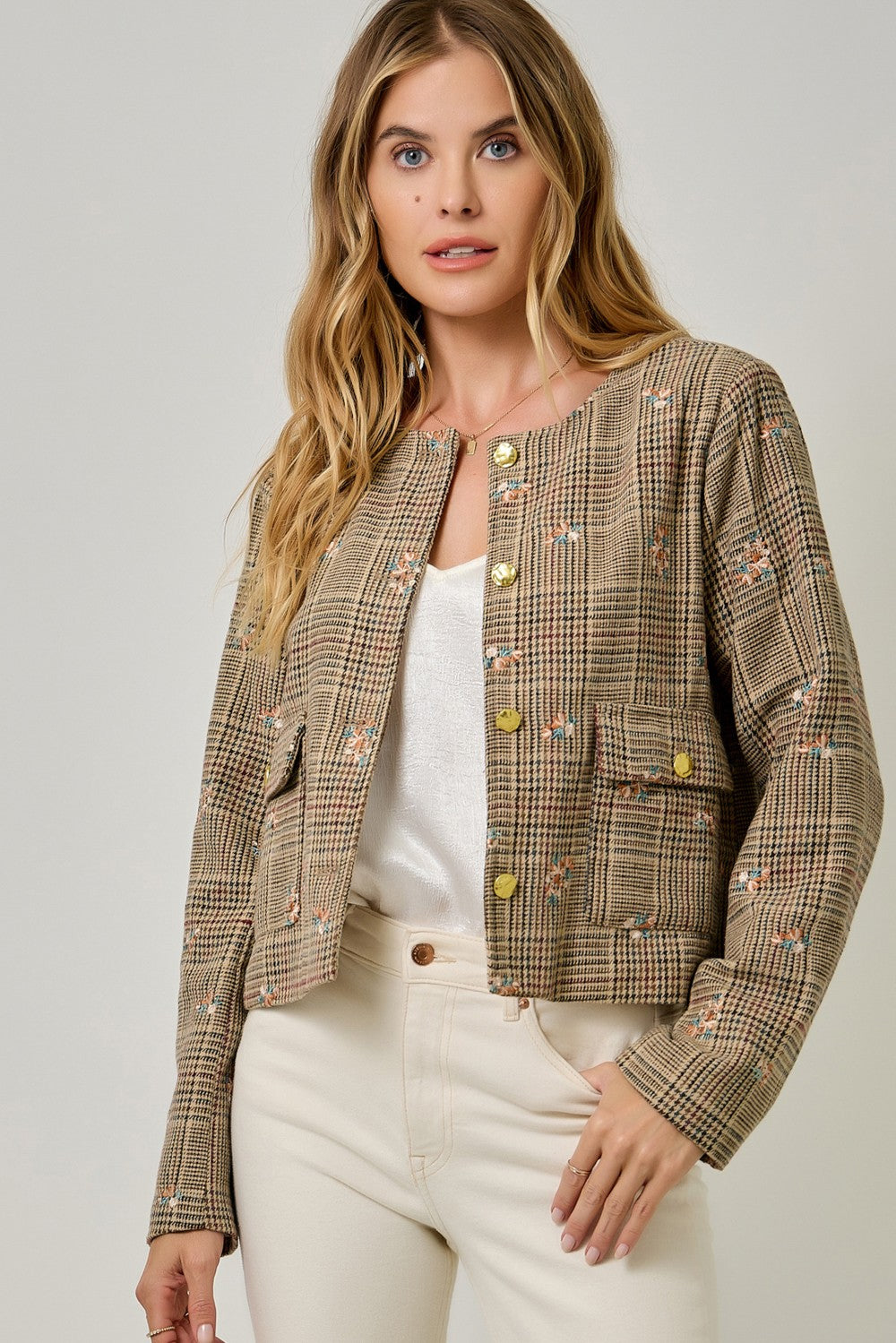 Embroidered Glen Plaid Jacket