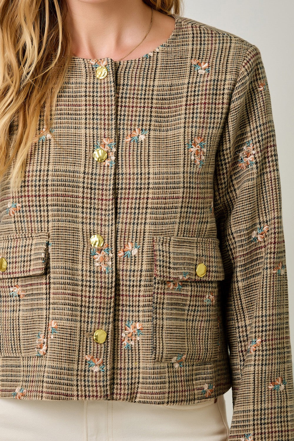 Embroidered Glen Plaid Jacket