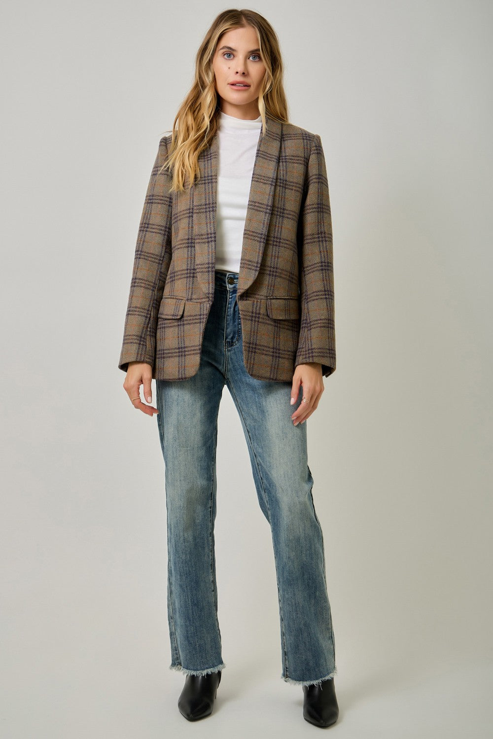 Wool Blend Plaid Blazer