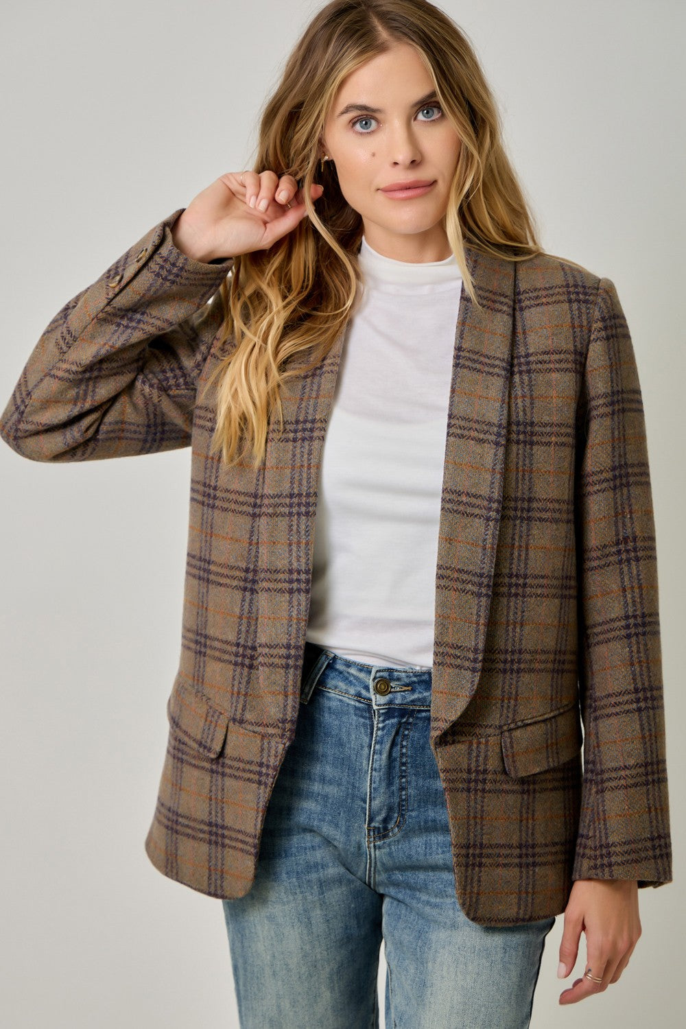 Wool Blend Plaid Blazer