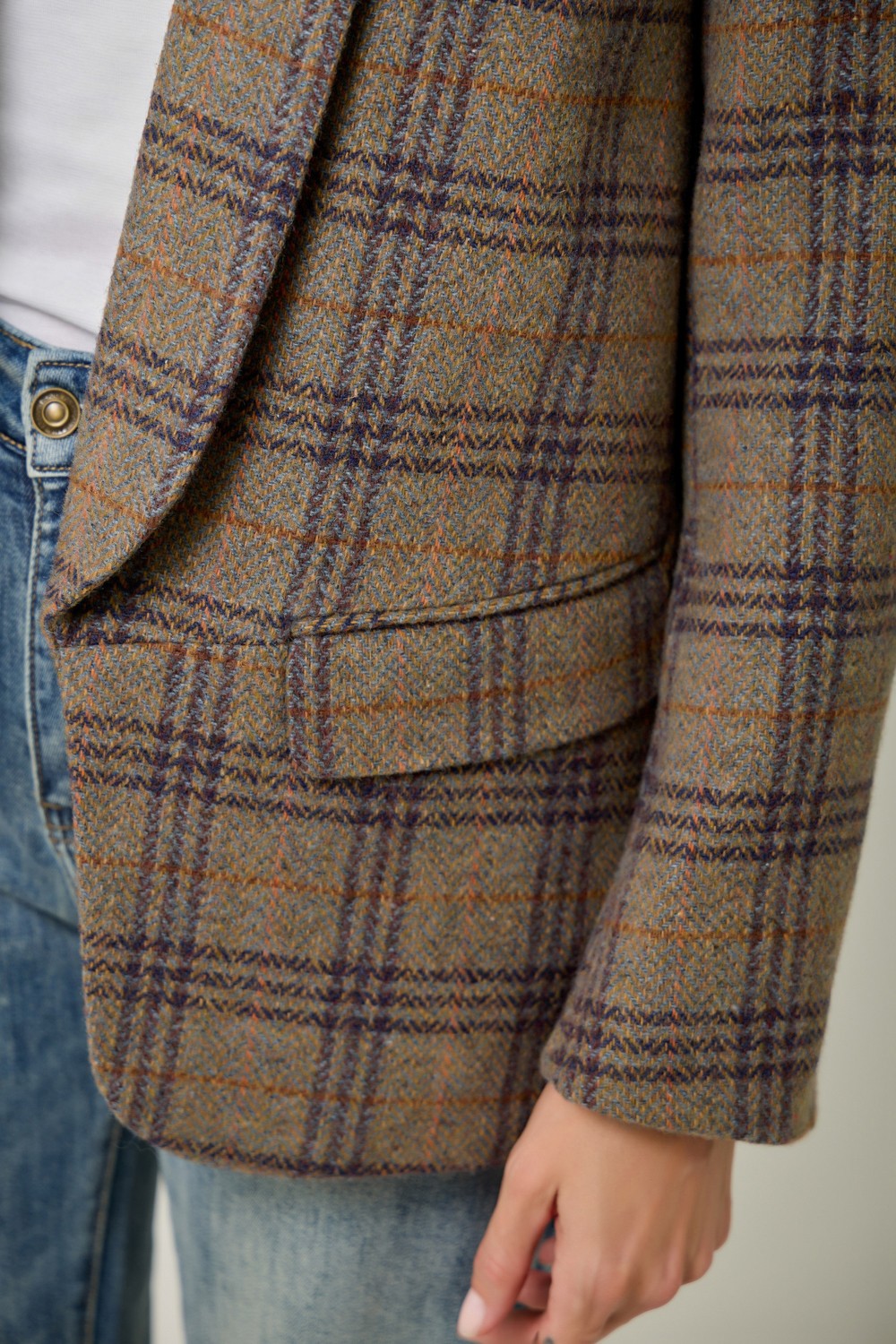 Wool Blend Plaid Blazer