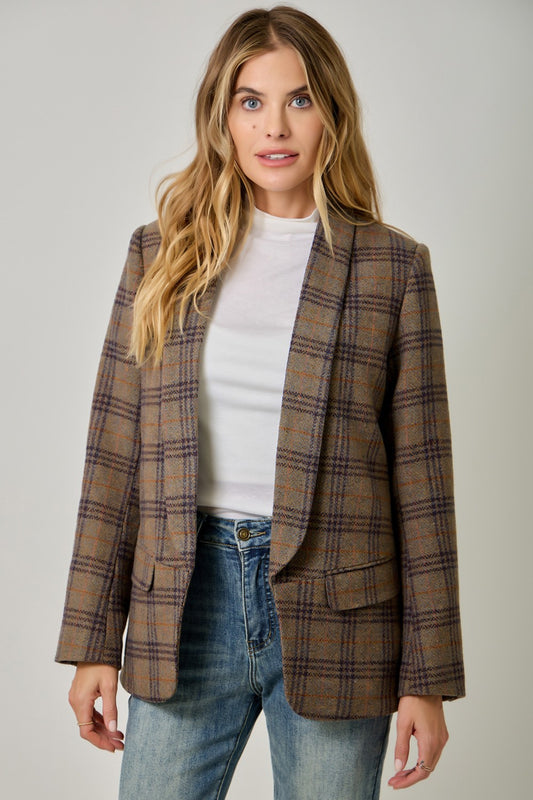Wool Blend Plaid Blazer