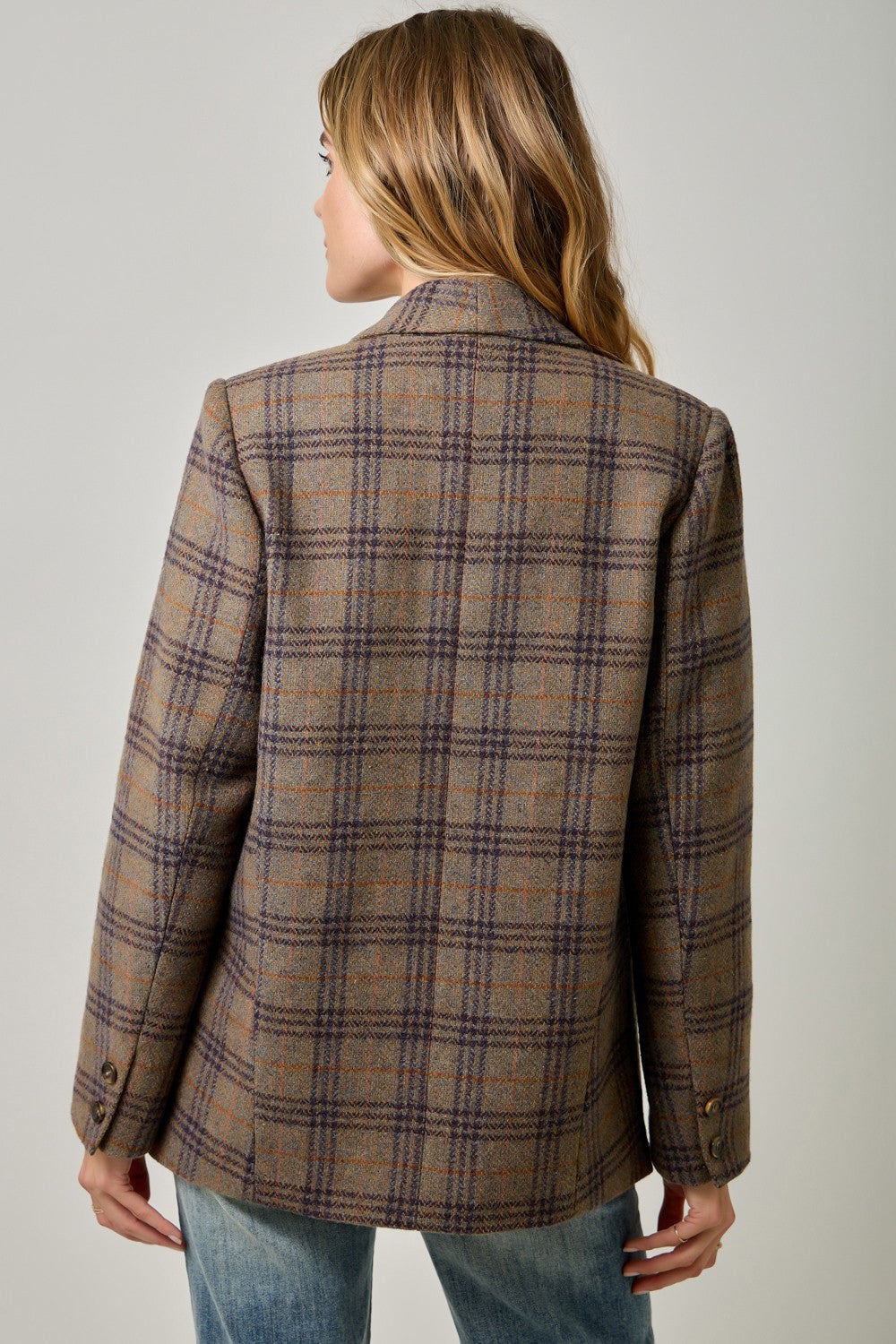 Wool Blend Plaid Blazer
