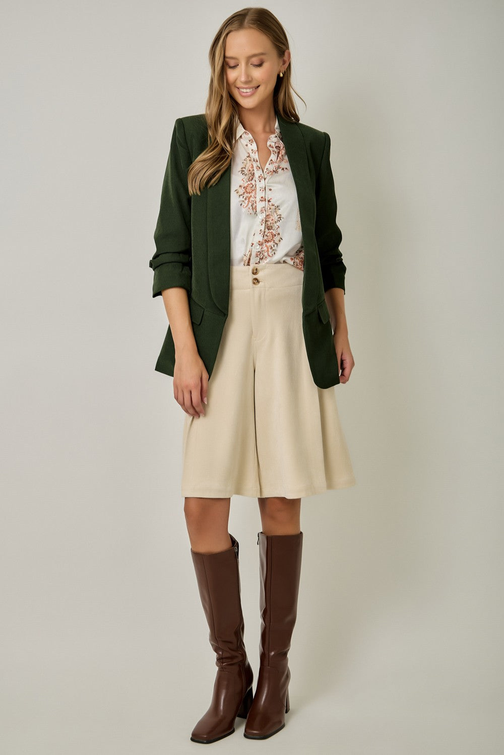 Ruched Sleeve Blazer