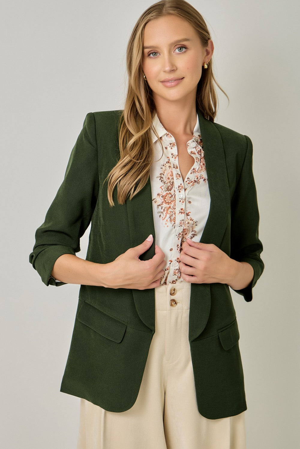 Ruched Sleeve Blazer