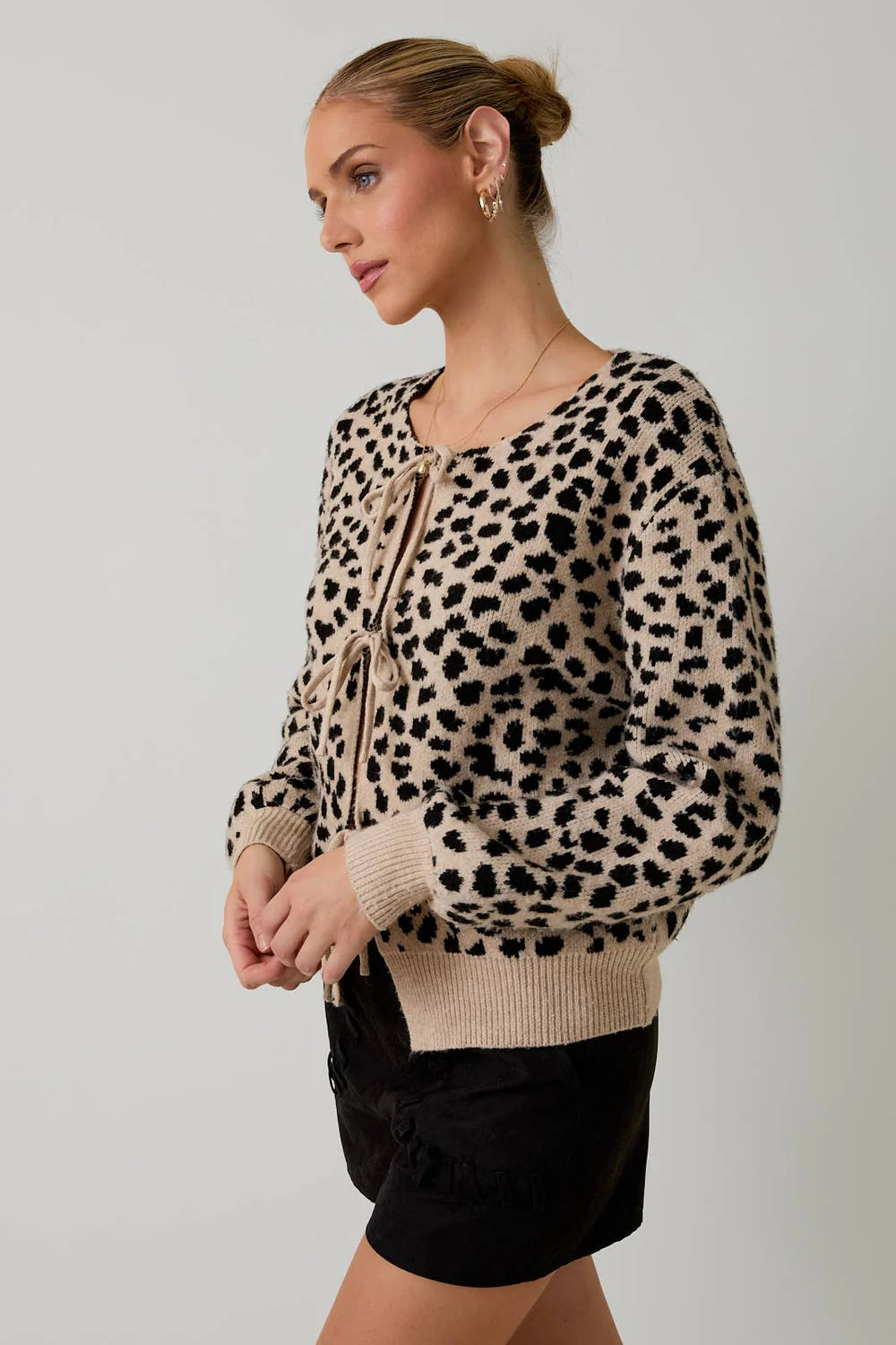 Animal Print Front Tie Cardigan