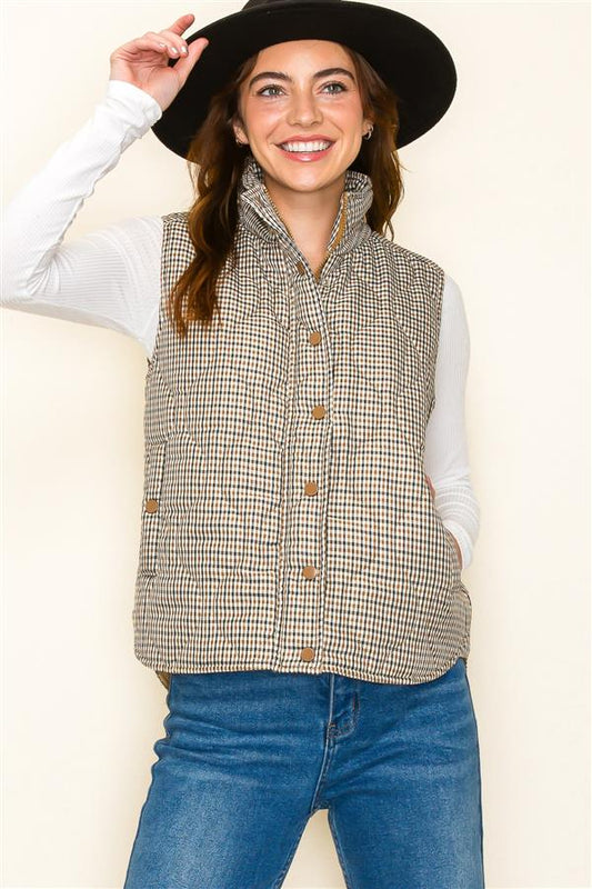 Hidden Zipper Plaid Vest