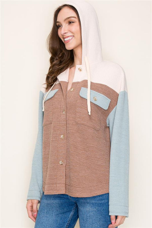 Rib Knit Colorblock Shacket