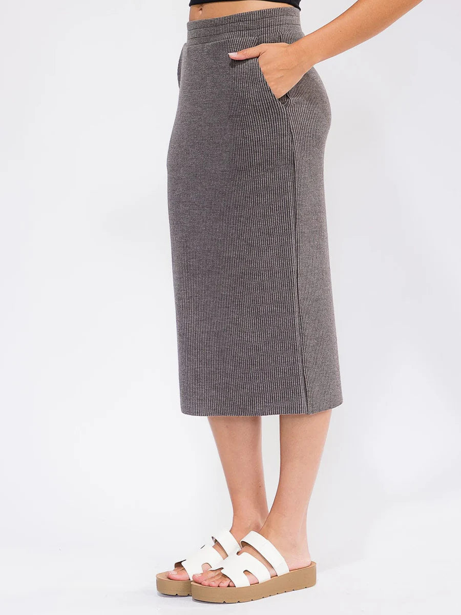 Ribbed Knit Midi Skirt
