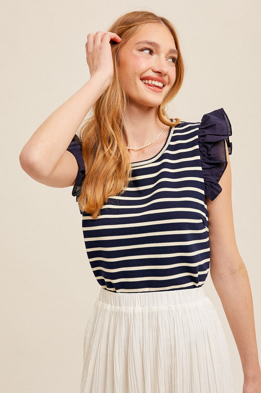 Flutter Sleeve Striped Top