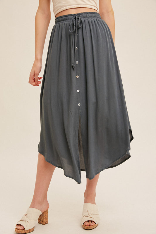 Scoop Hem Button Skirt