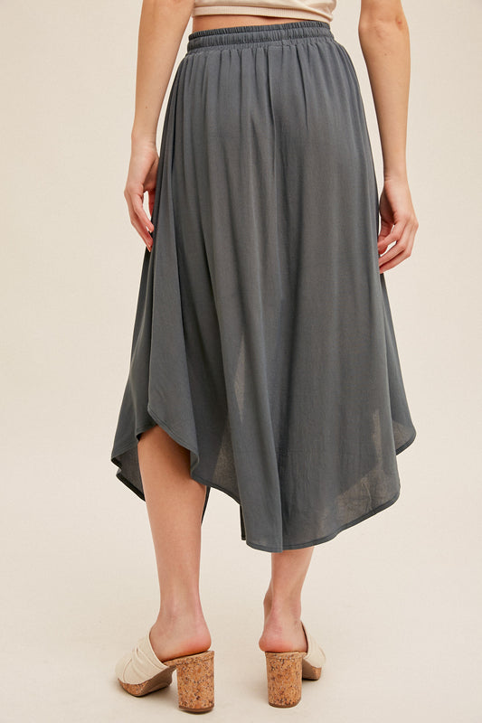 Scoop Hem Button Skirt