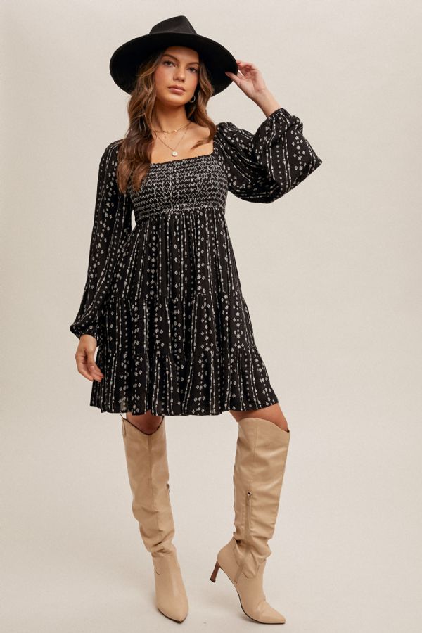 Smocked Bubble Sleeve Dress