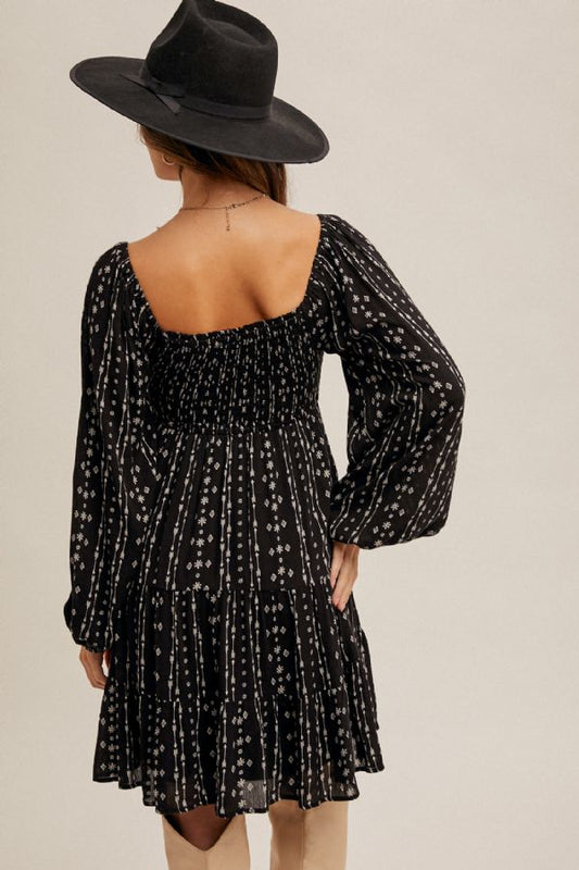 Smocked Bubble Sleeve Dress