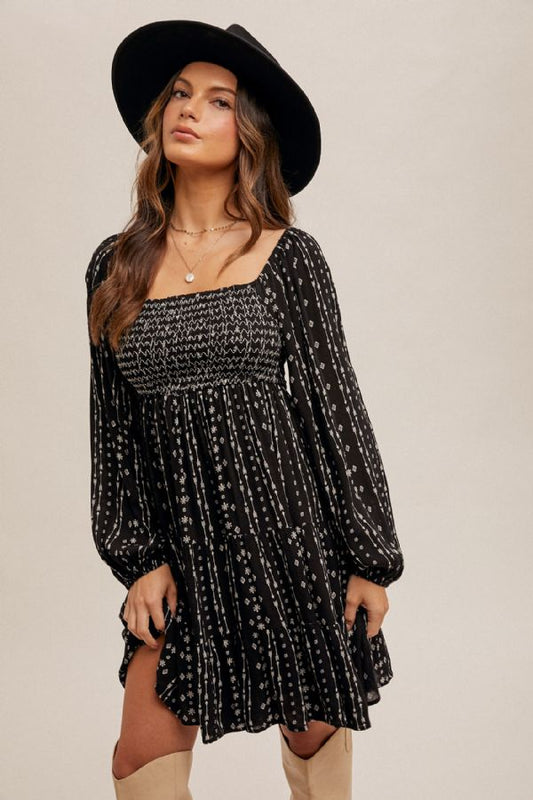 Smocked Bubble Sleeve Dress