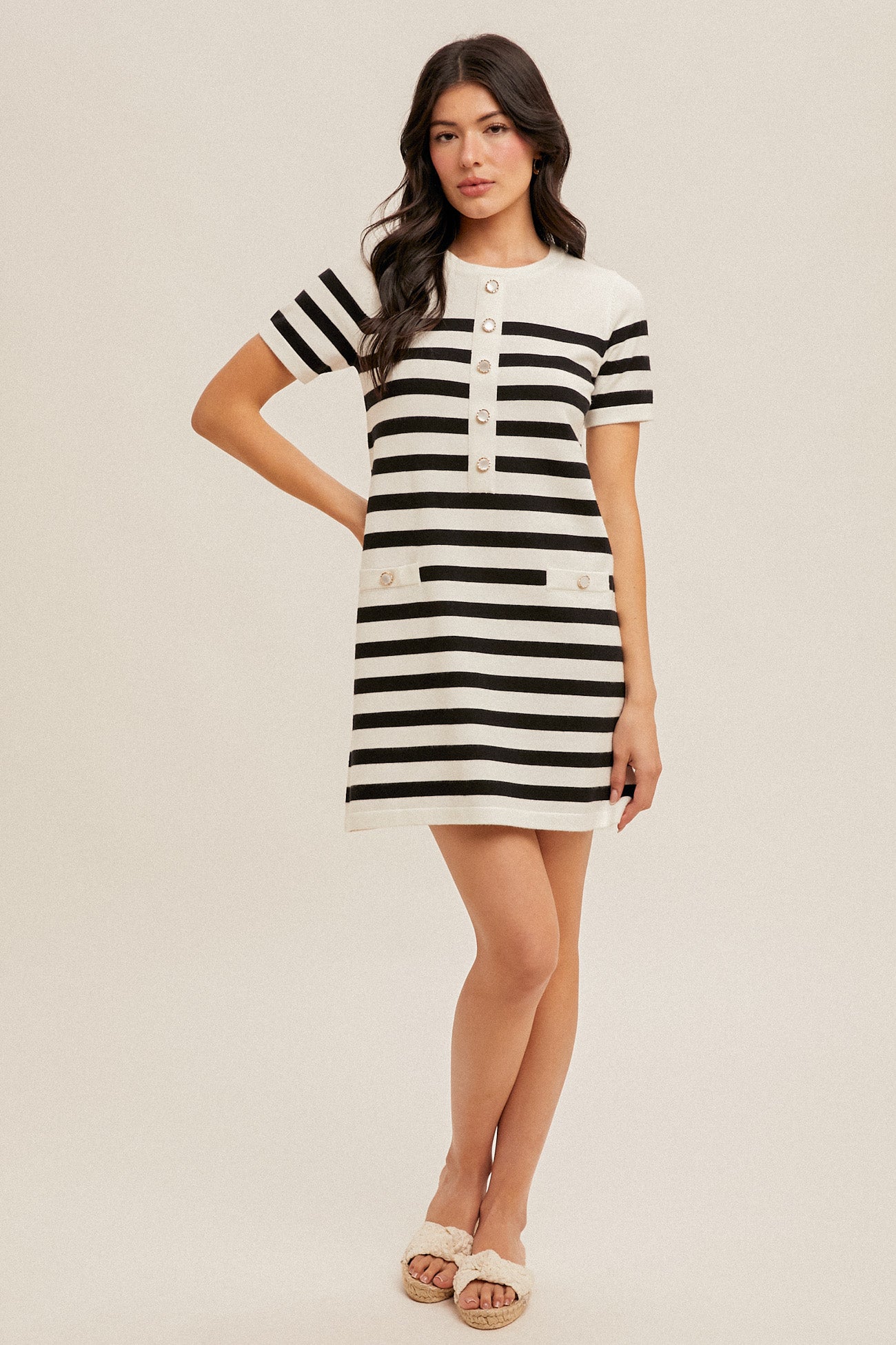 Button Accent Sweater Dress