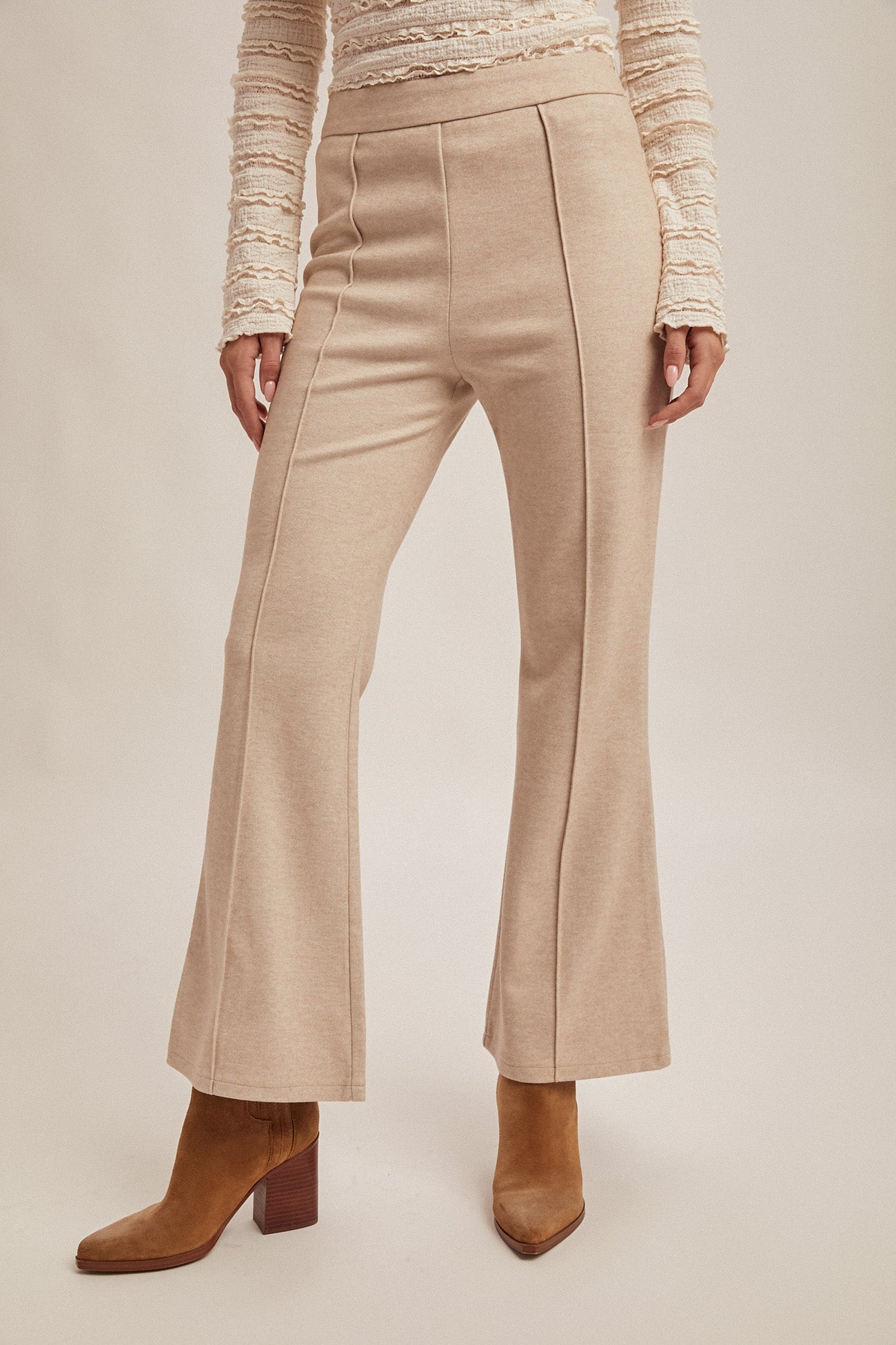 Side Zip Textured Pants - Taupe