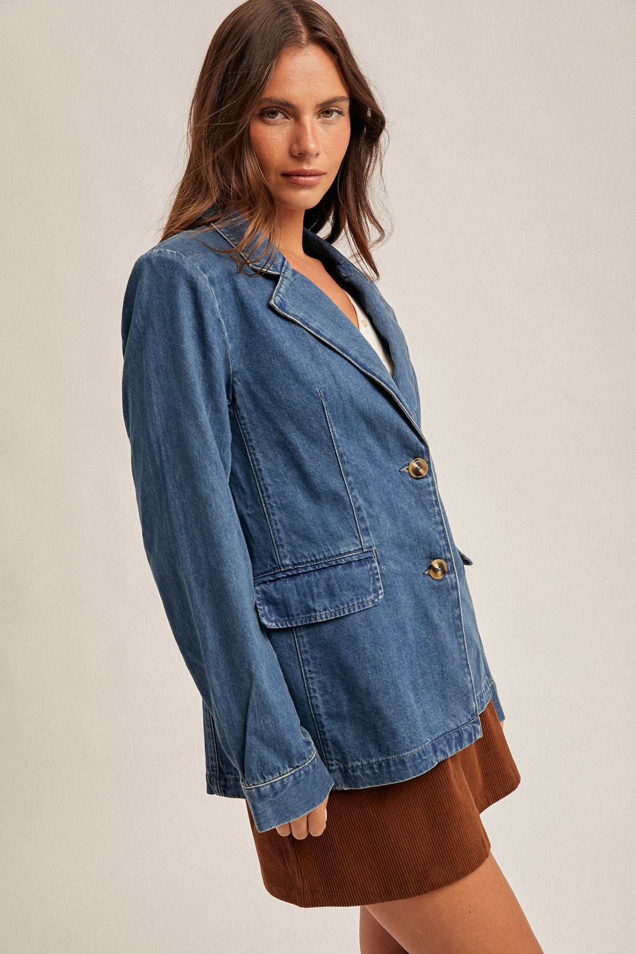 Two Button Denim Blazer