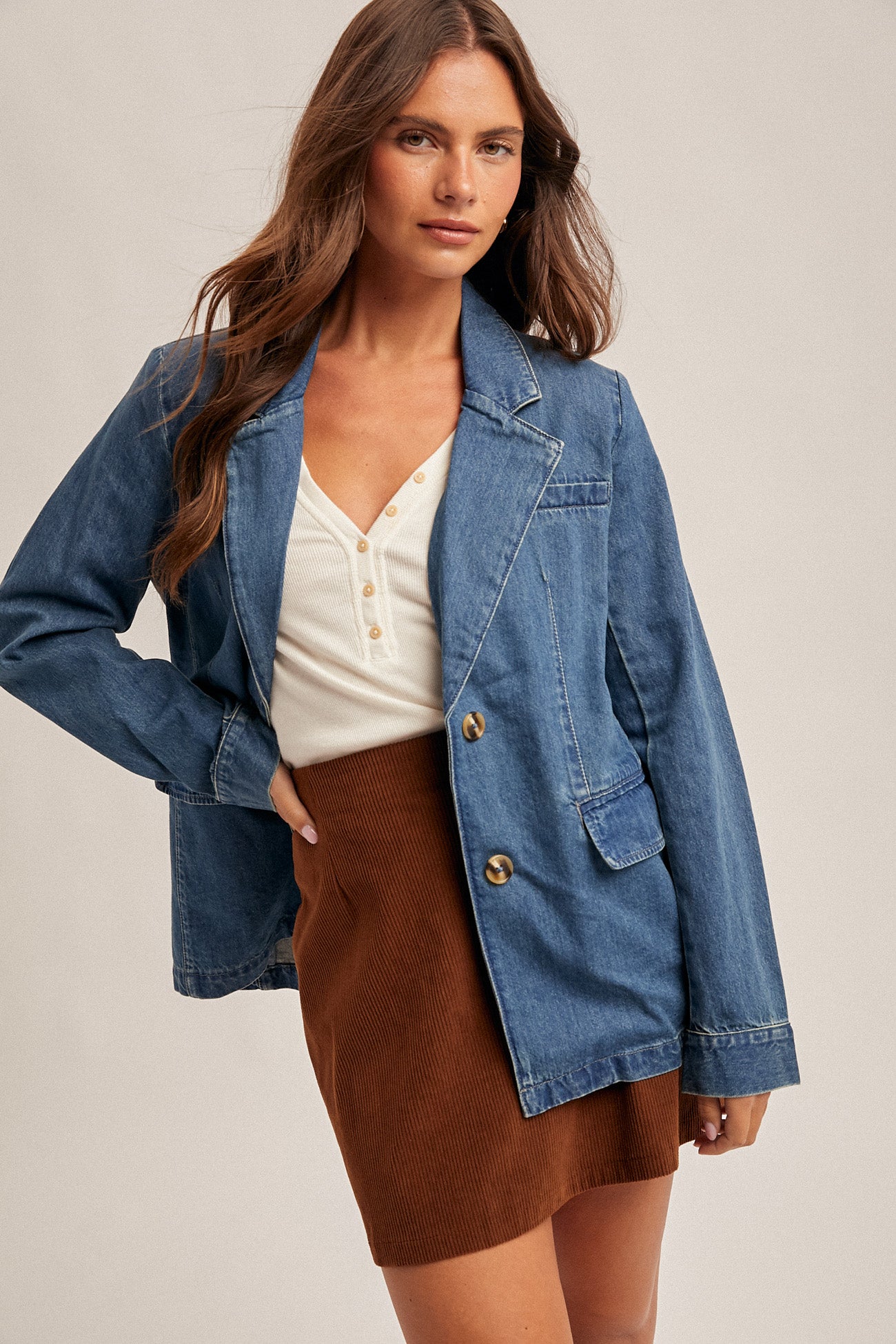 Two Button Denim Blazer