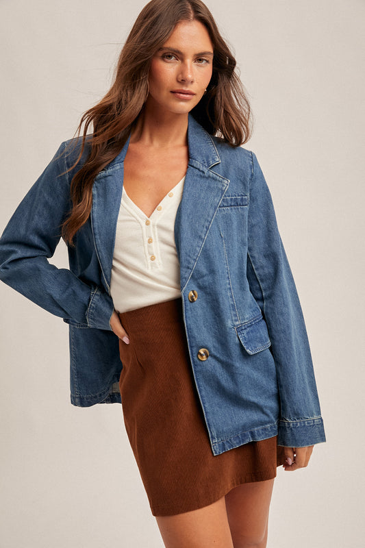 Two Button Denim Blazer
