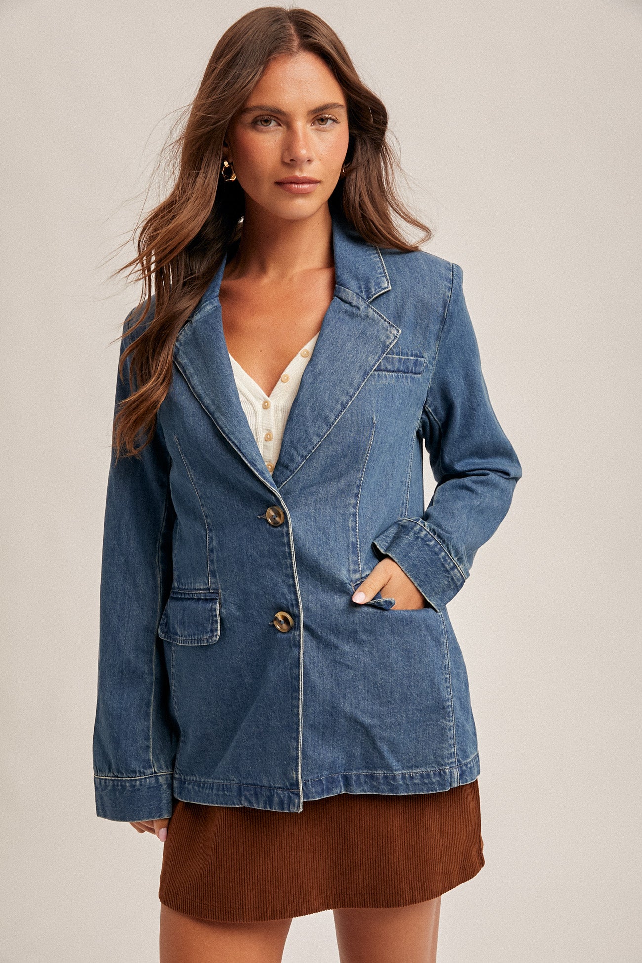 Two Button Denim Blazer