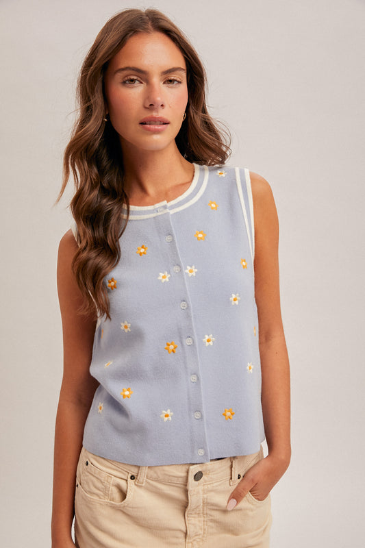 Floral Button Down Sleeveless Top