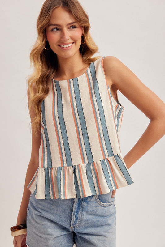 Sleeveless Striped Peplum Tank