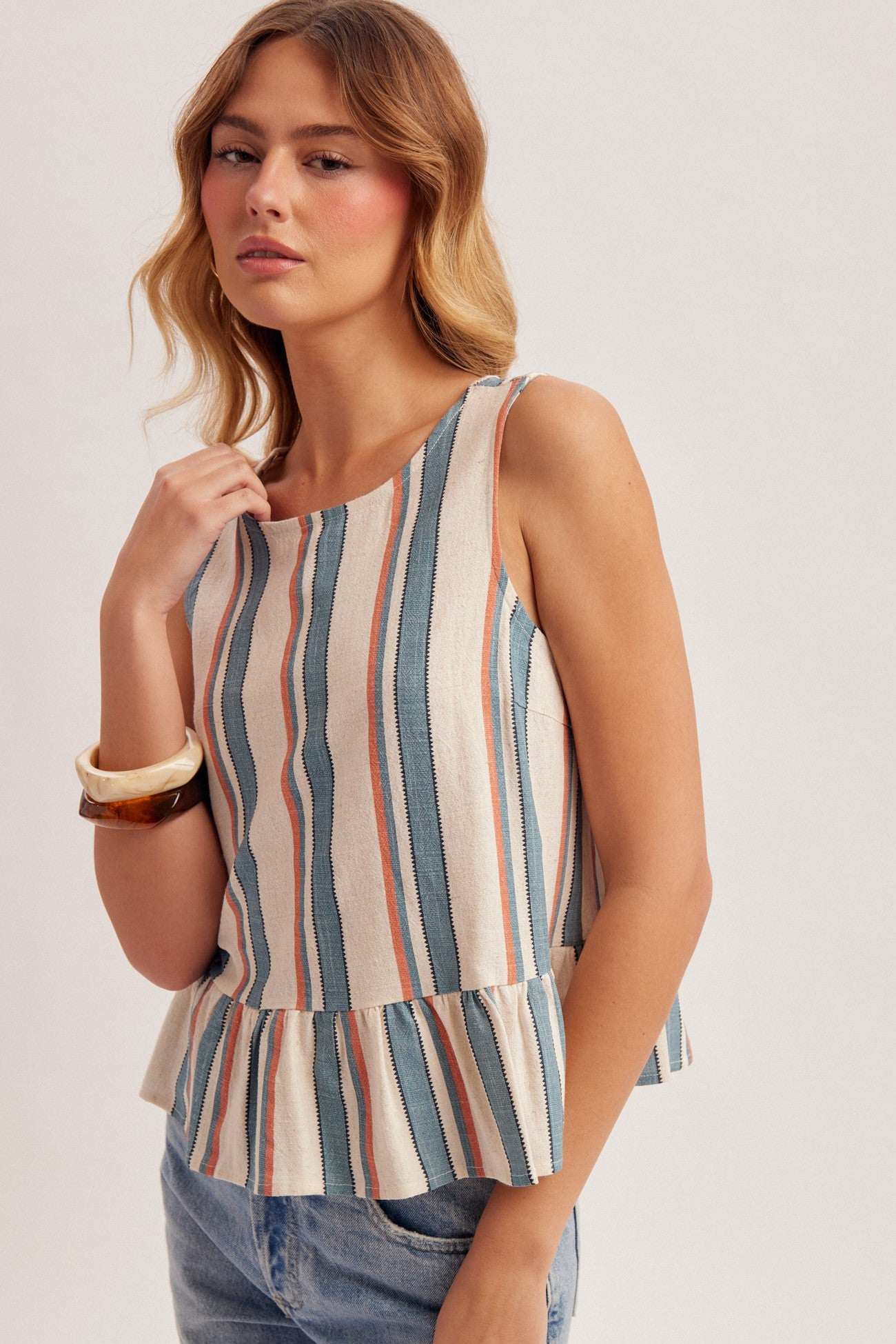 Sleeveless Striped Peplum Tank