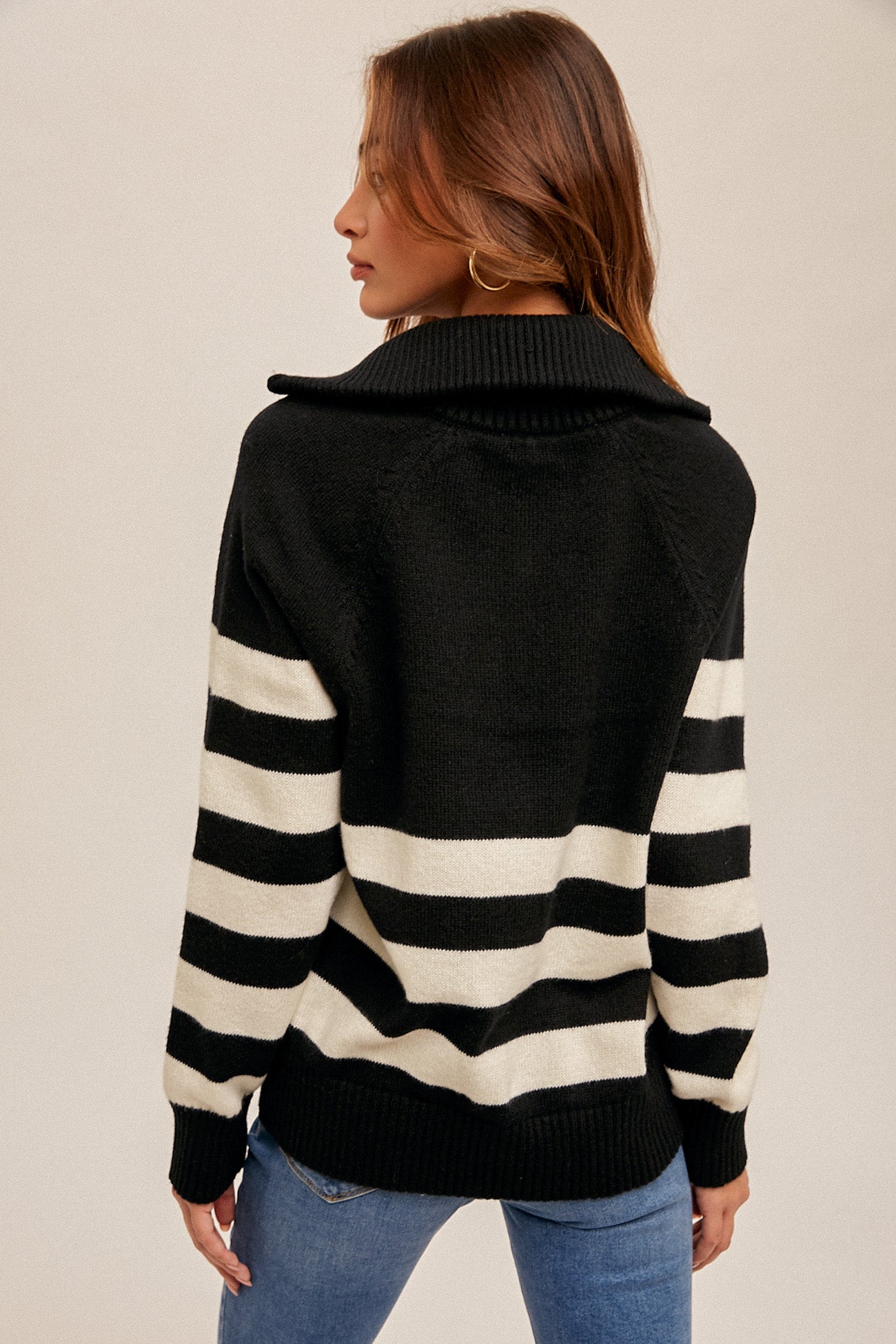 Zip Up Striped Sweater