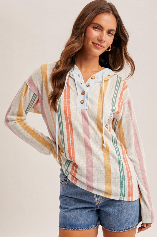 Color Mix Button Up Hoodie