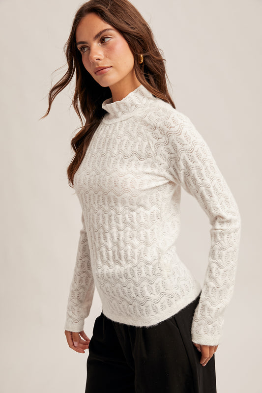 Brushed Lace Mock Neck Top