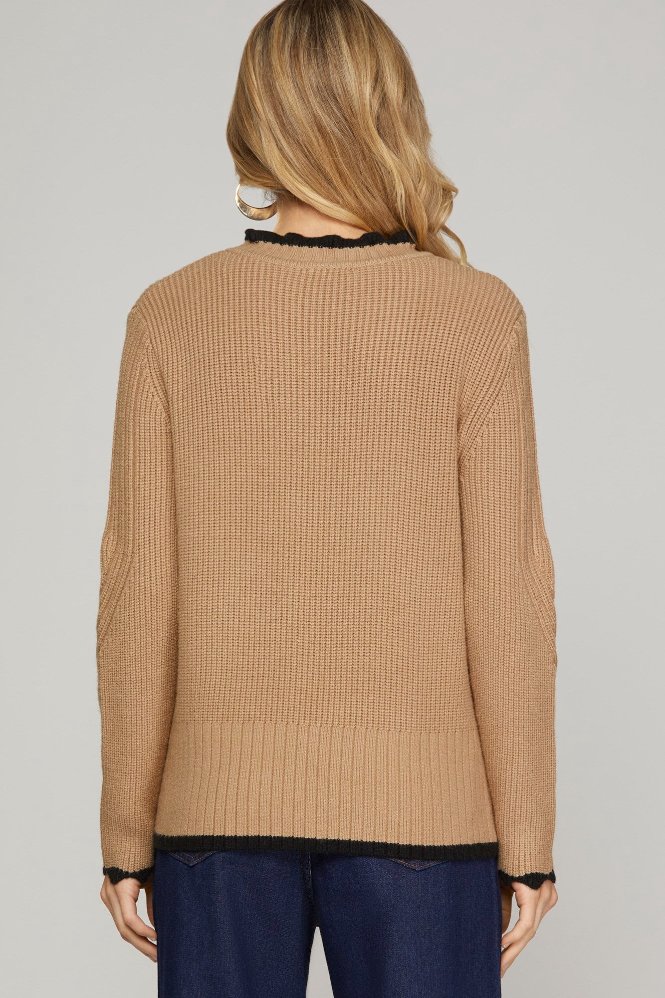 Ruffle Neck Contrast Sweater