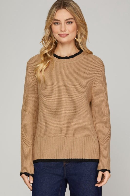 Ruffle Neck Contrast Sweater